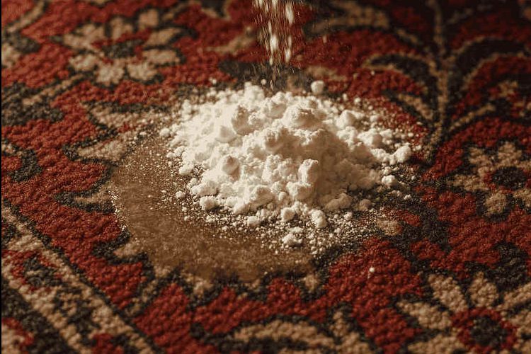 پاک کردن لکه روغن از فرش دستباف با پودر بچه